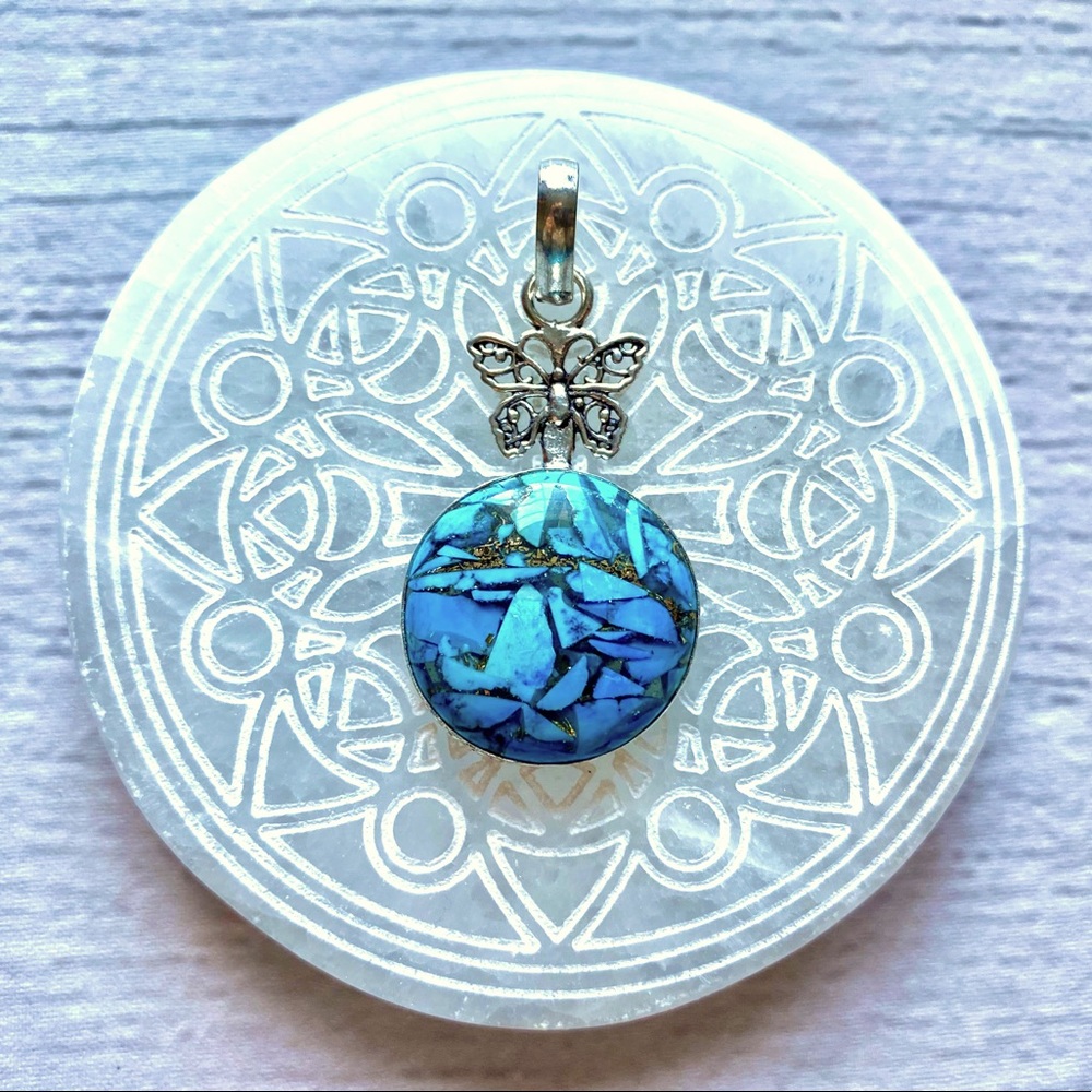 Turquoise, Butterfly & 925 Silver Pendant